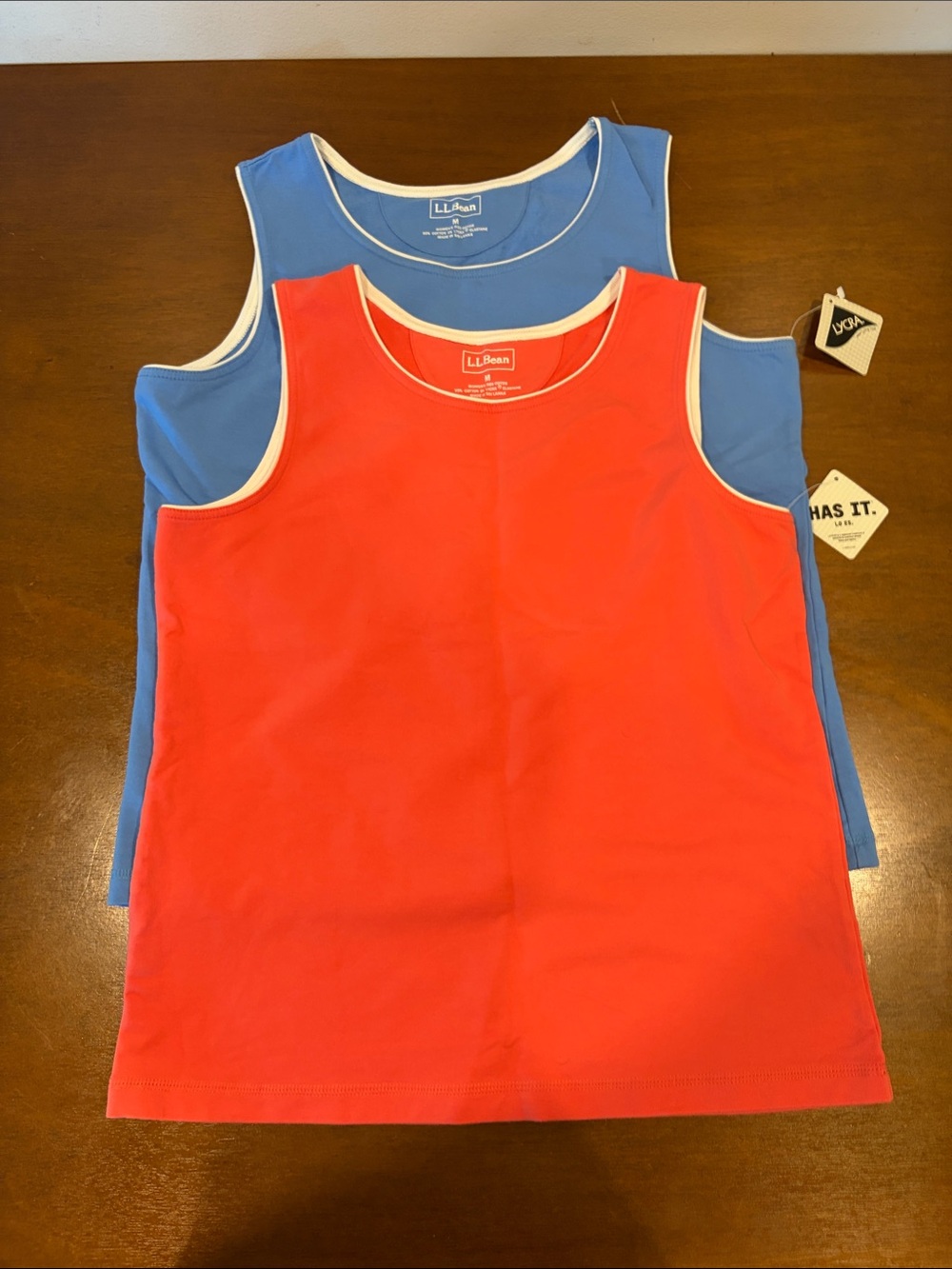 L.L. Bean women’s Sleeveless Tank Tops in Coral Red and Sky Blue